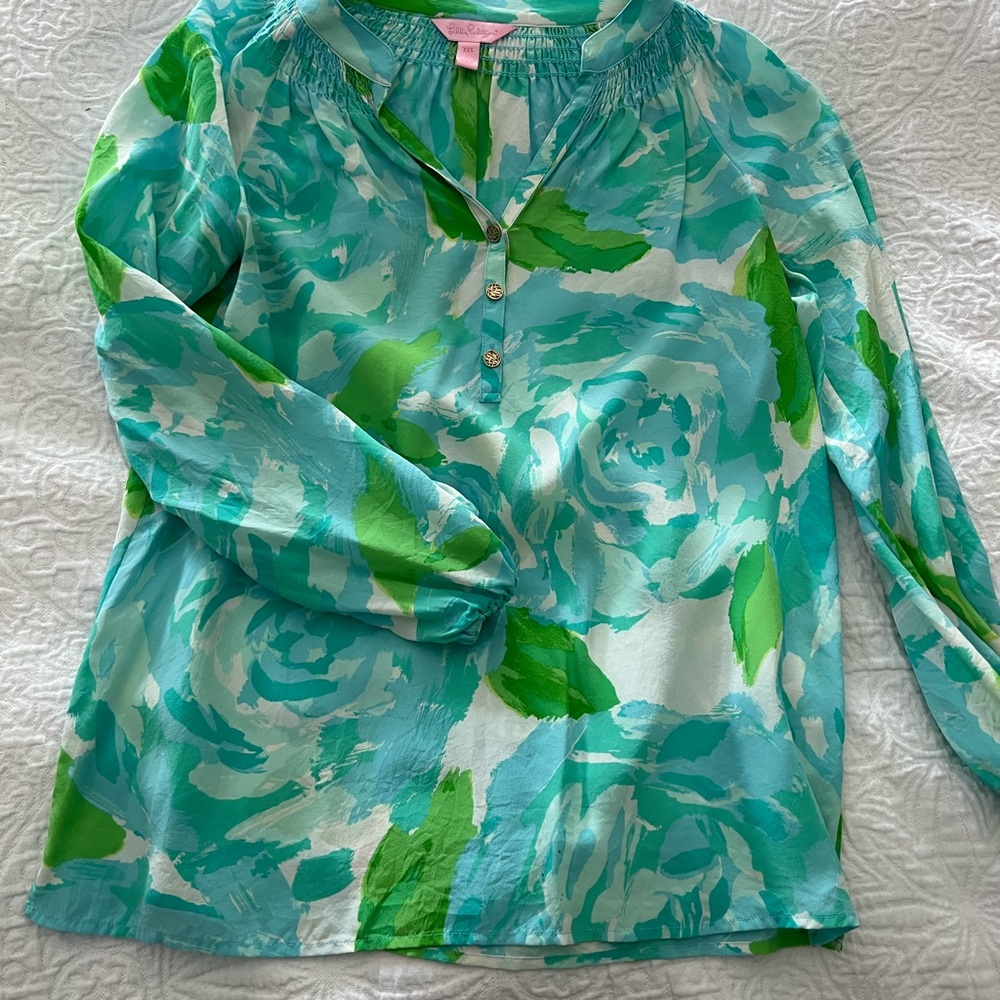 Womens Lilly Pulitzer blue and green floral top